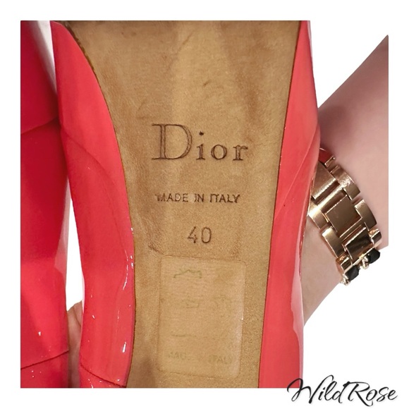 CHRISTIAN DIOR Pink Patent Leather Cannage Gold Metal Guilded Heel Platform Pump - Picture 12 of 17